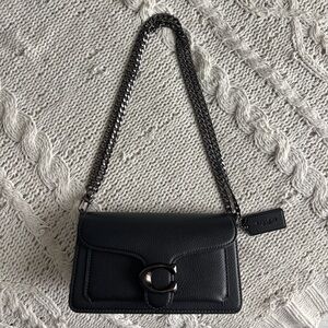 Coach Black Leather Shoulder Bag with Chain Strap